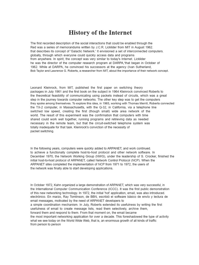 Evolution of the Internet History | PDF | Computer Network ...