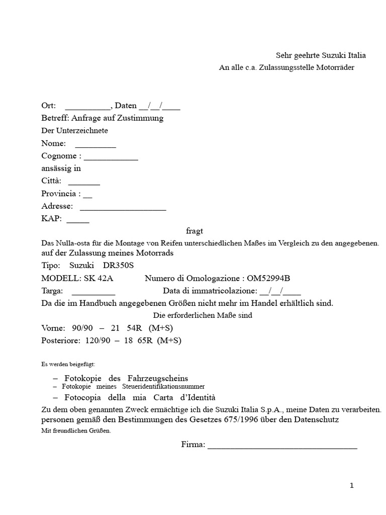 Antrag Auf Nulla Osta - Standard | PDF