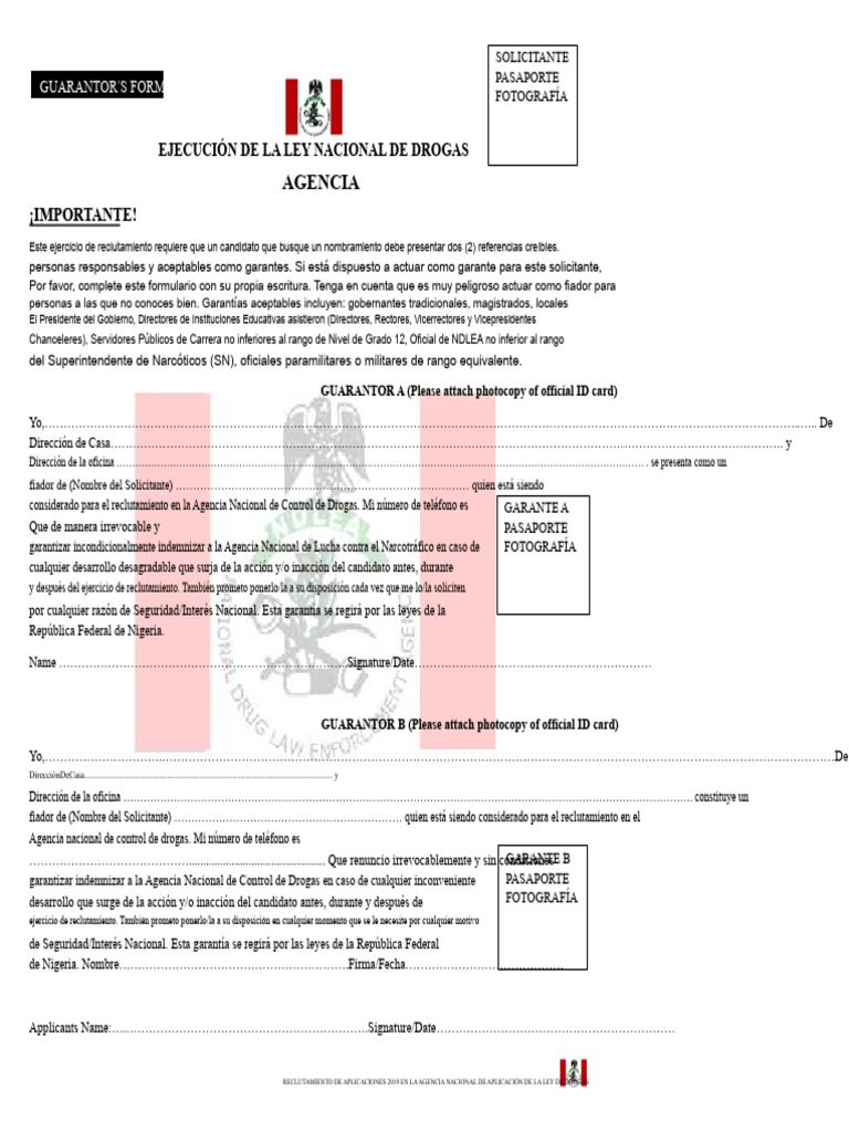 Formulario de Garantía para Reclutamiento NDLEA | PDF | Gobierno