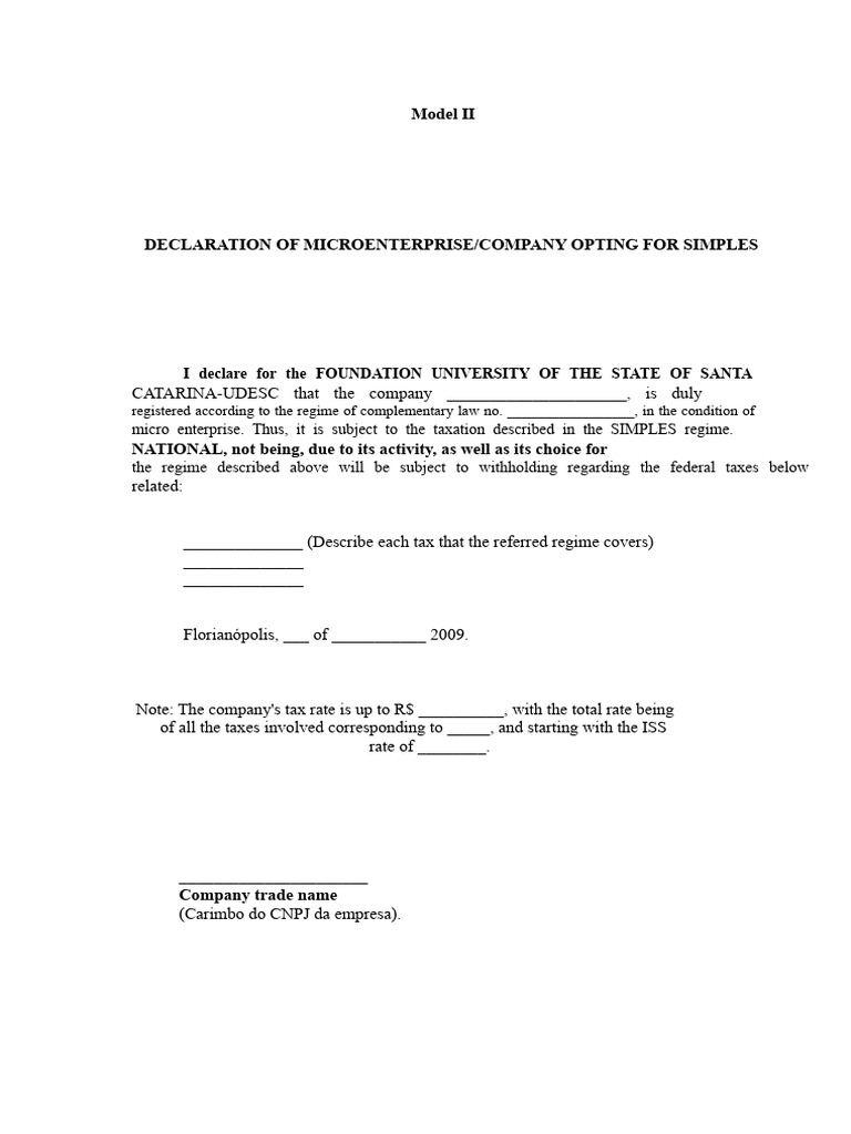 Declaration Model For Simple National Option | PDF