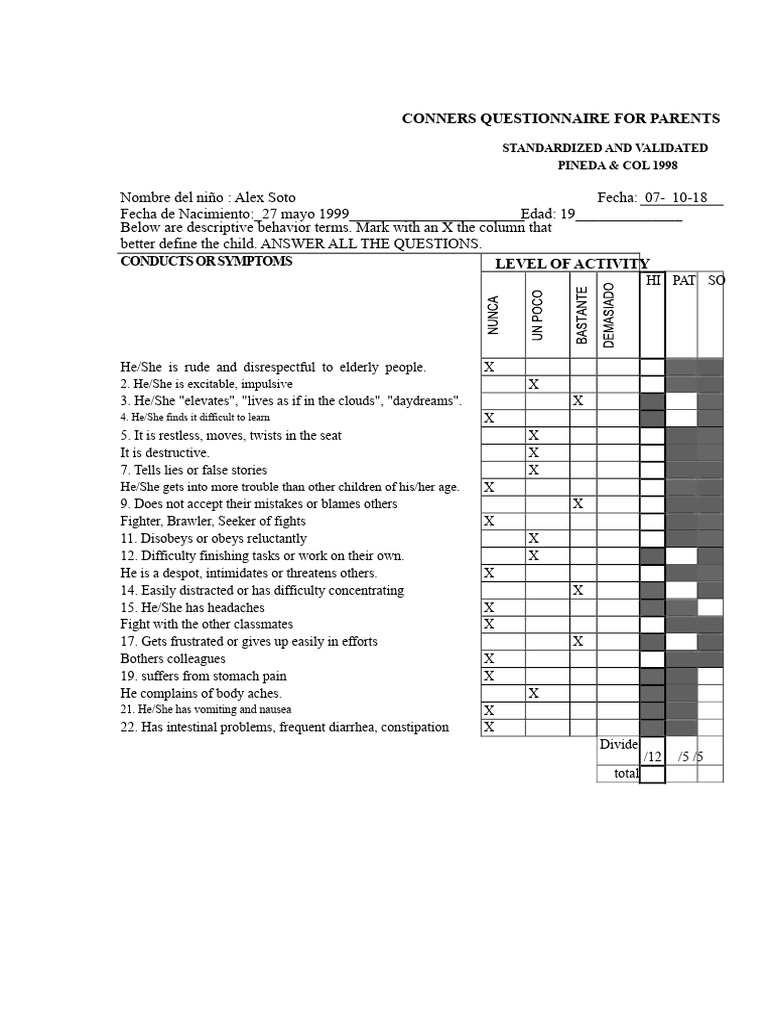 Conners Parent Questionnaire for ADHD | PDF | Attention Deficit ...
