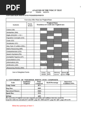 WISC IV Test Analysis and Scoring Guide | PDF