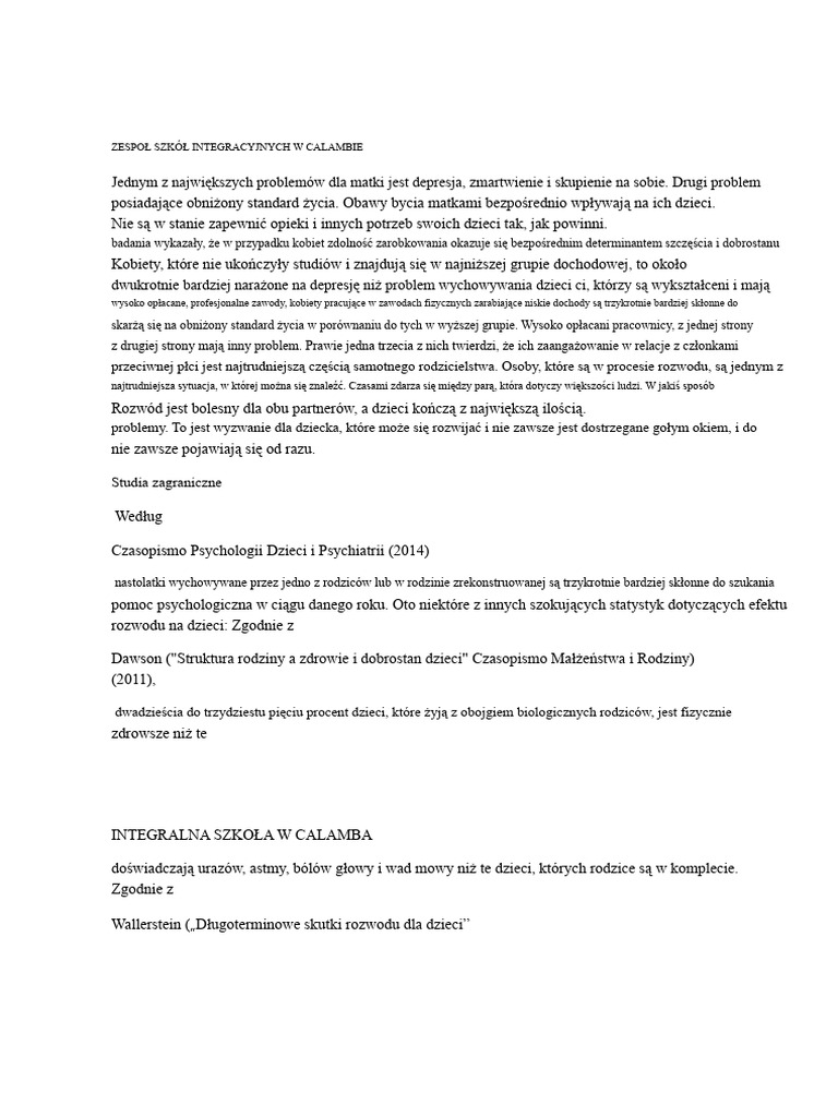 Wpływ Rozstania Rodziców Na Pozostawione Dzieci | PDF