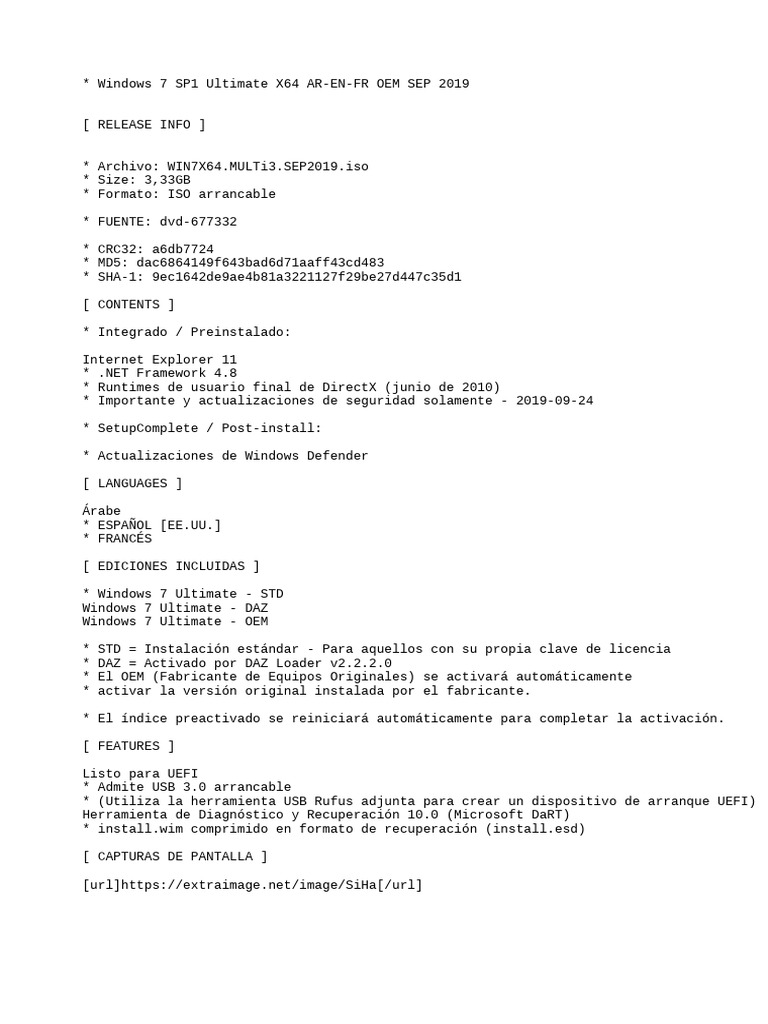 Windows 7 SP1 Ultimate X64 AR-EN-FR OEM SEP 2019 (Gen2) | PDF