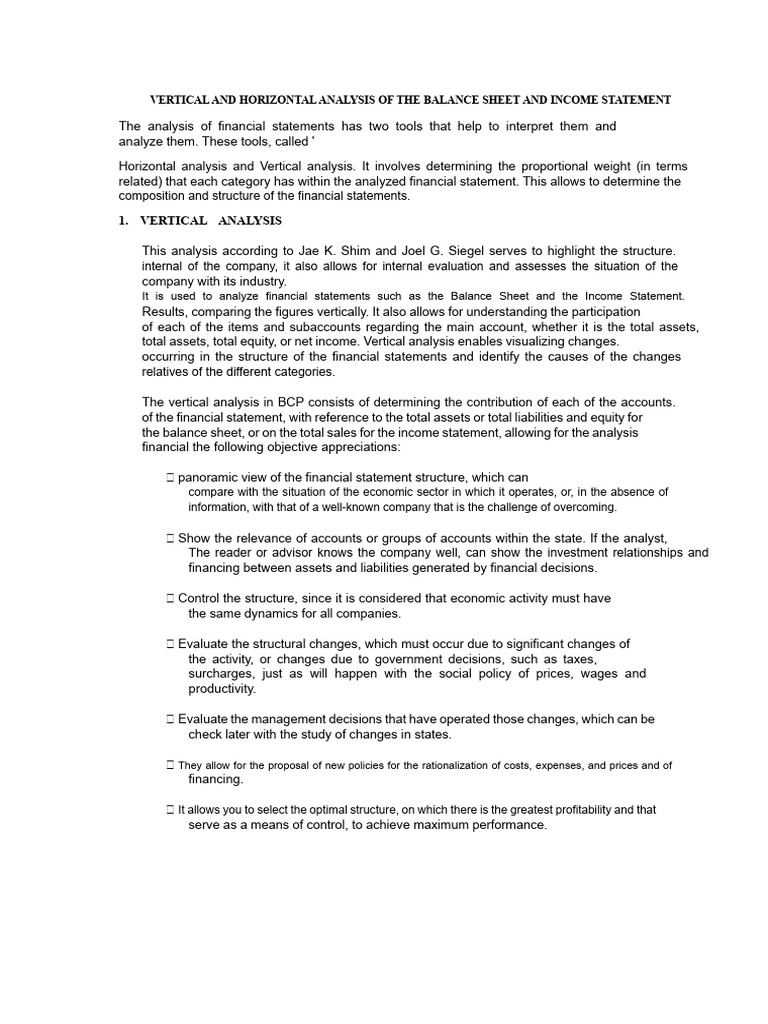 Vertical and Horizontal Analysis of The Balance Sheet and Income ...