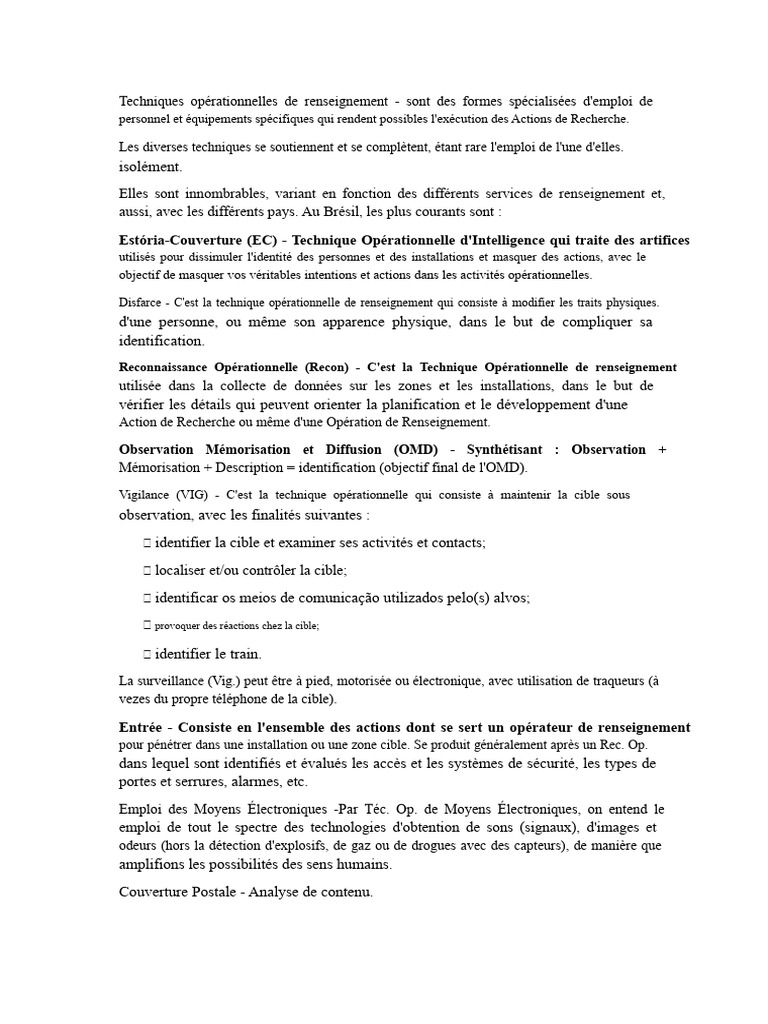 Techniques opérationnelles de renseignement | PDF | Renseignement ...