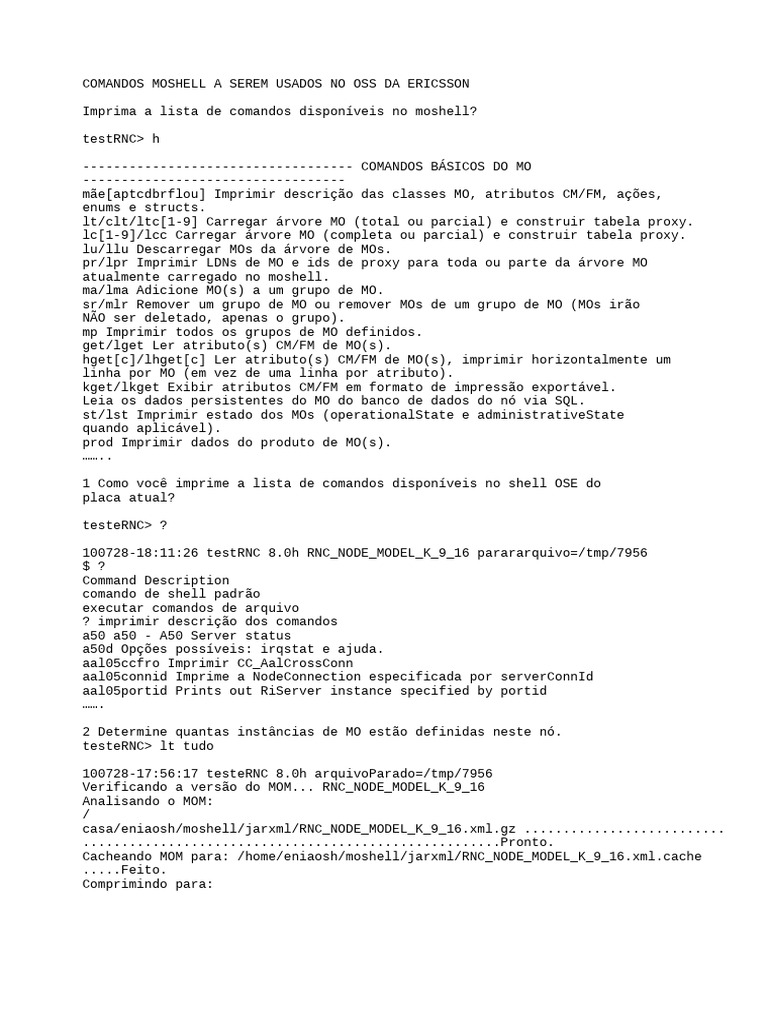 Comandos Moshell no OSS Ericsson | PDF | Diodo emissor de luz | Informática