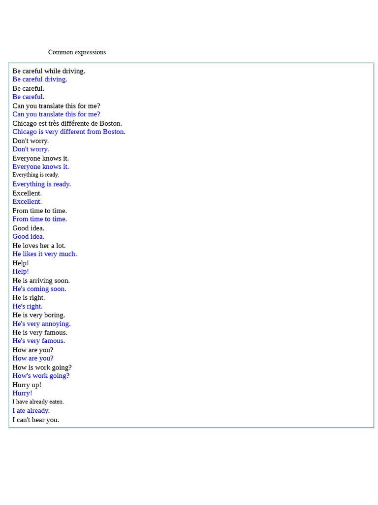 Common English Expressions List | PDF | Waiting Staff