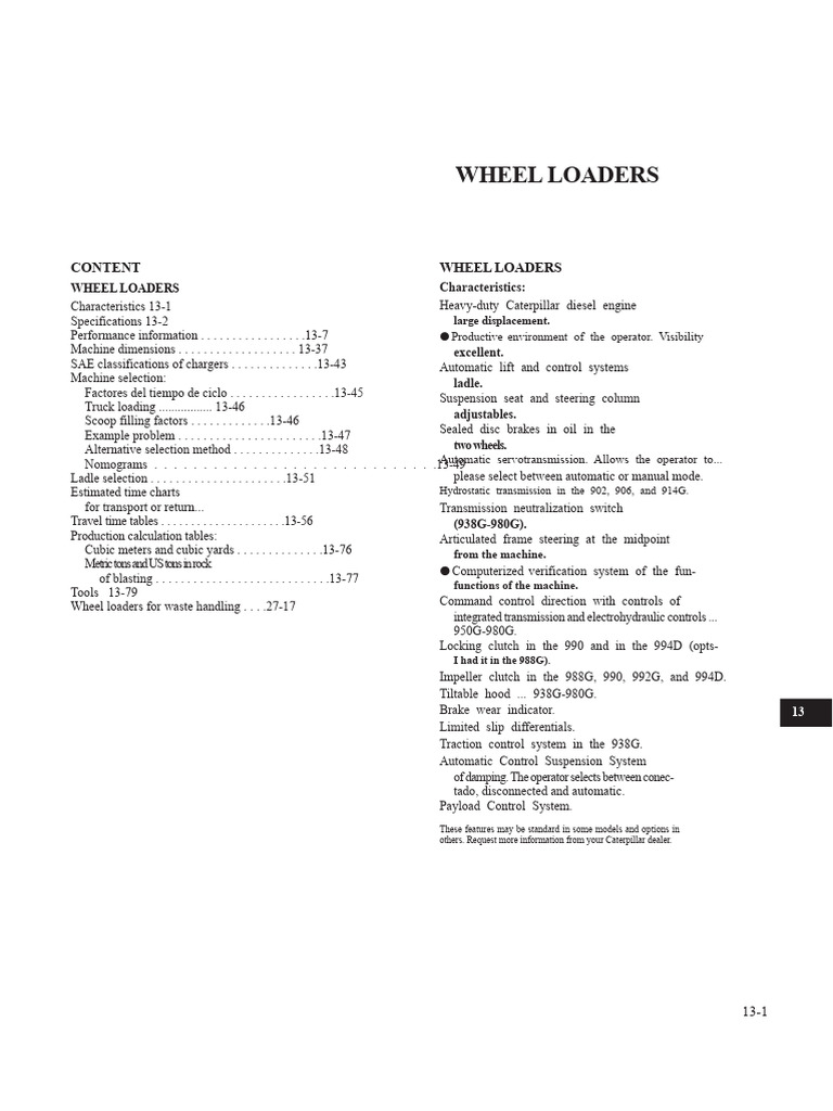 Comprehensive Wheel Loader Specifications | PDF | Gallon | Horsepower