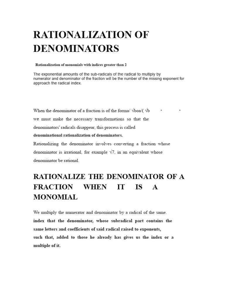 Rationalizing Denominators Explained | PDF | Square Root | Mathematical ...