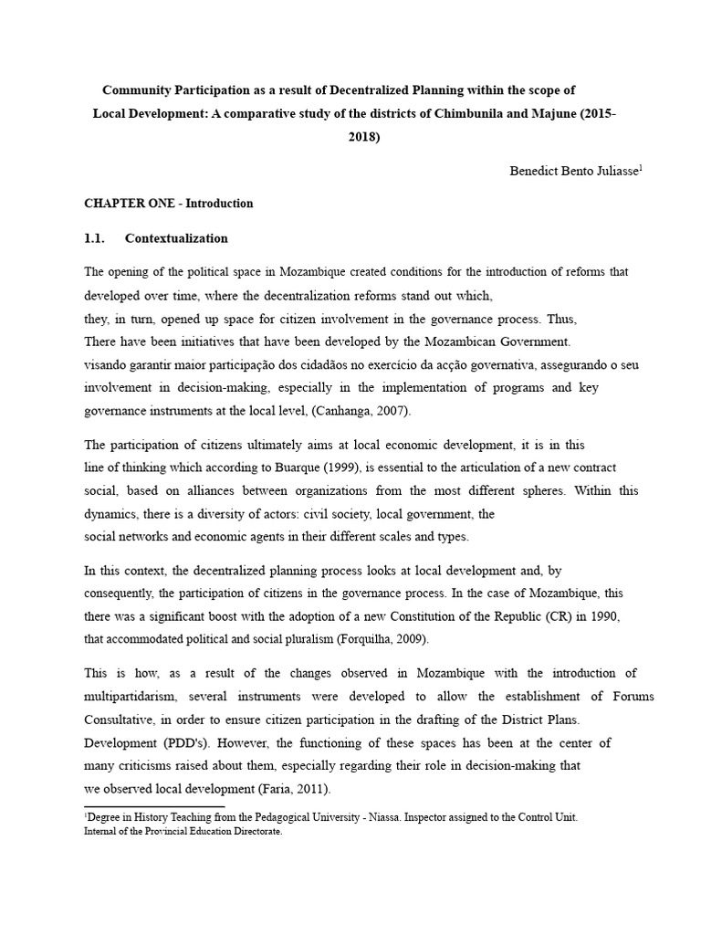 Community Participation as a Result of Decentralized Planning in the ...