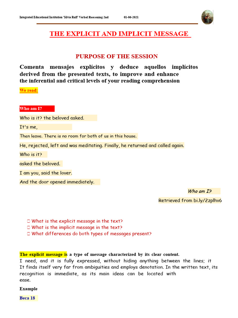 Explicit and Implicit Message | PDF | Information | Inference