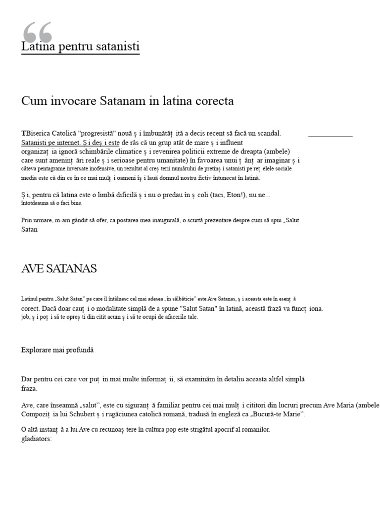 Cum Salutare Satanam in Latina Corecta - Latina Pentru Satanisti | PDF