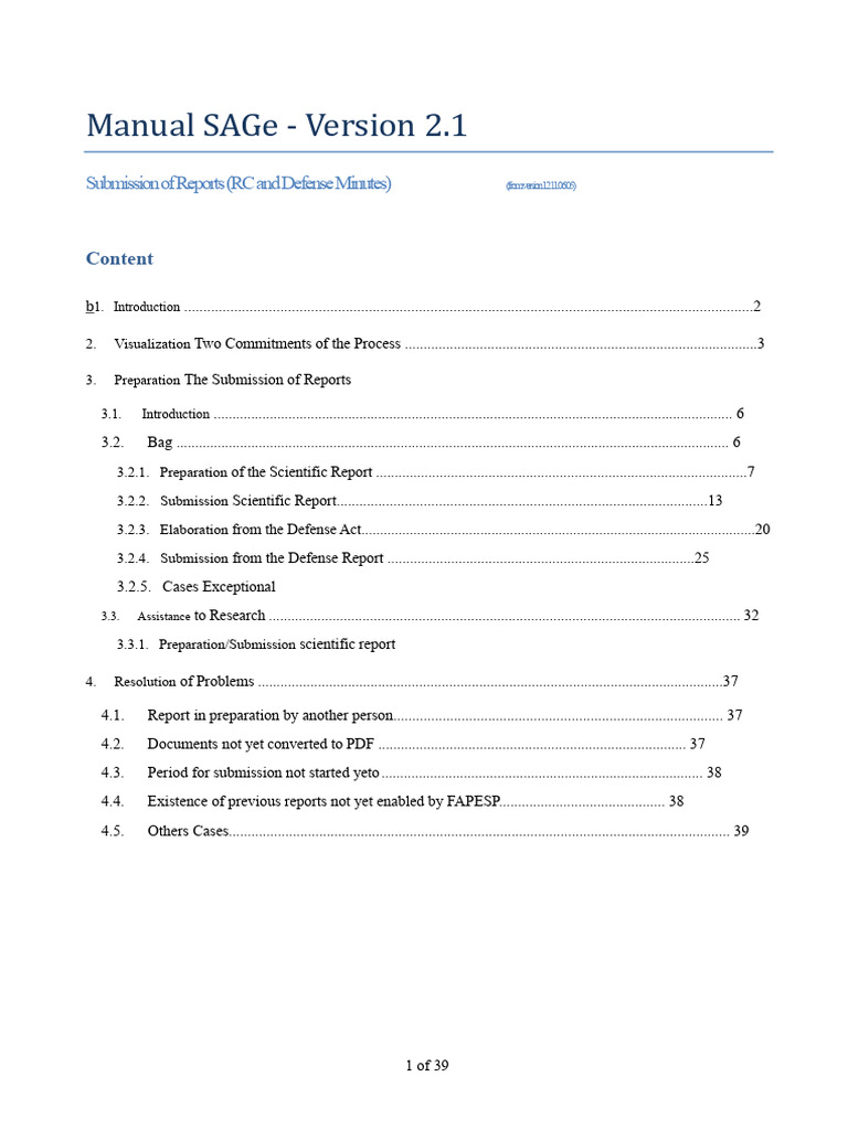 SAGe Manual: Submitting Reports 2.1 | PDF | Thesis | Computing