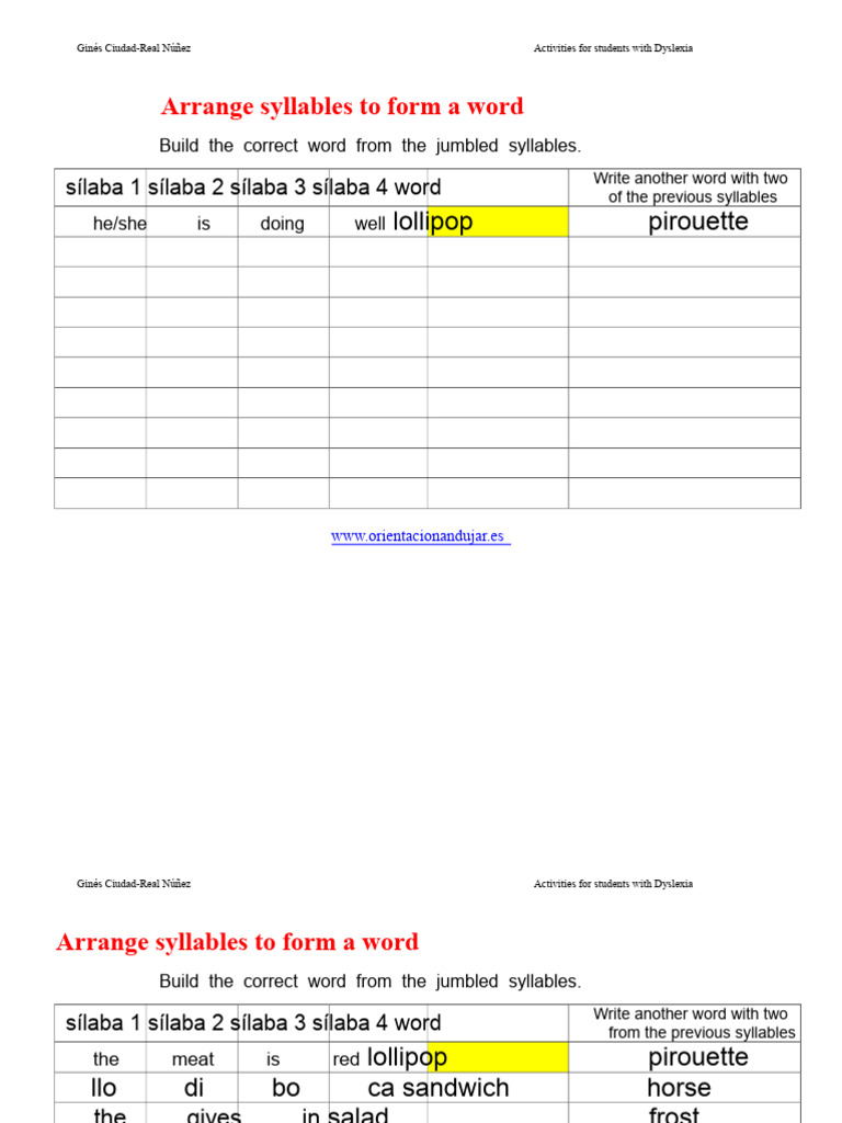 Build Words 4 Syllables Disordered Templates and Solutions | PDF