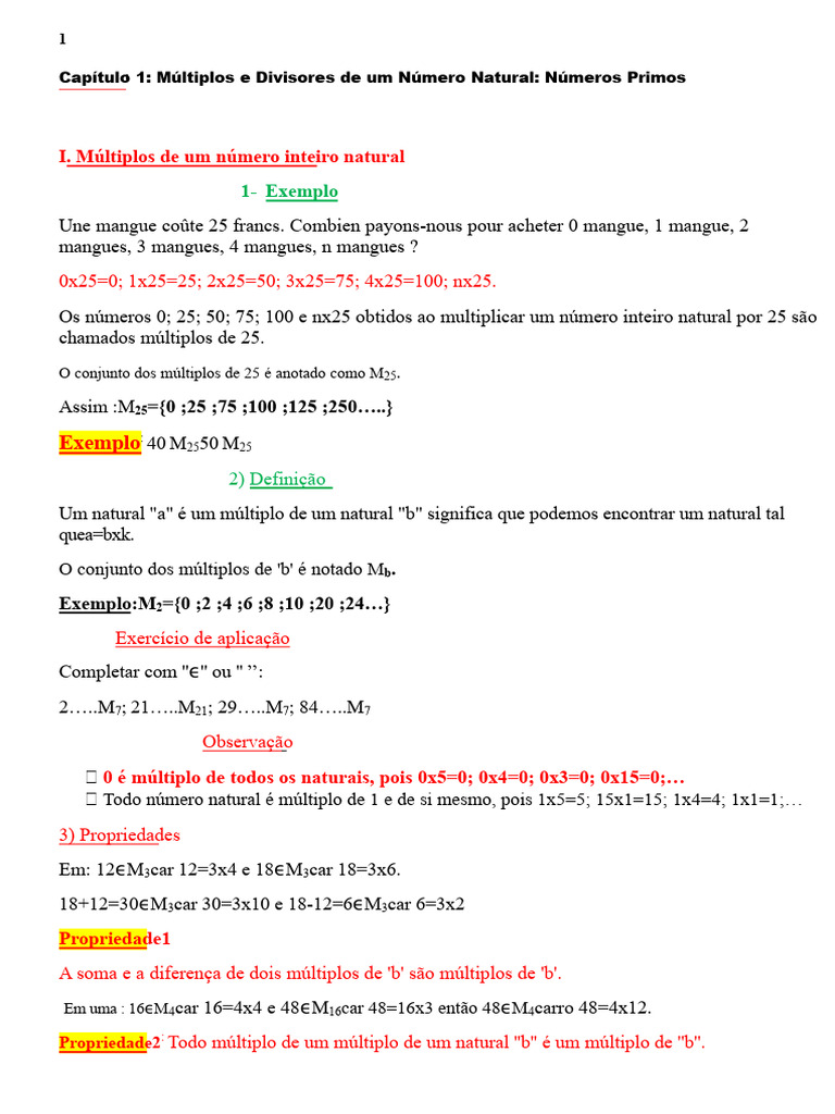 Capítulo 1 - Múltiplos e Divisores de Um Número Natural - Número Primo ...