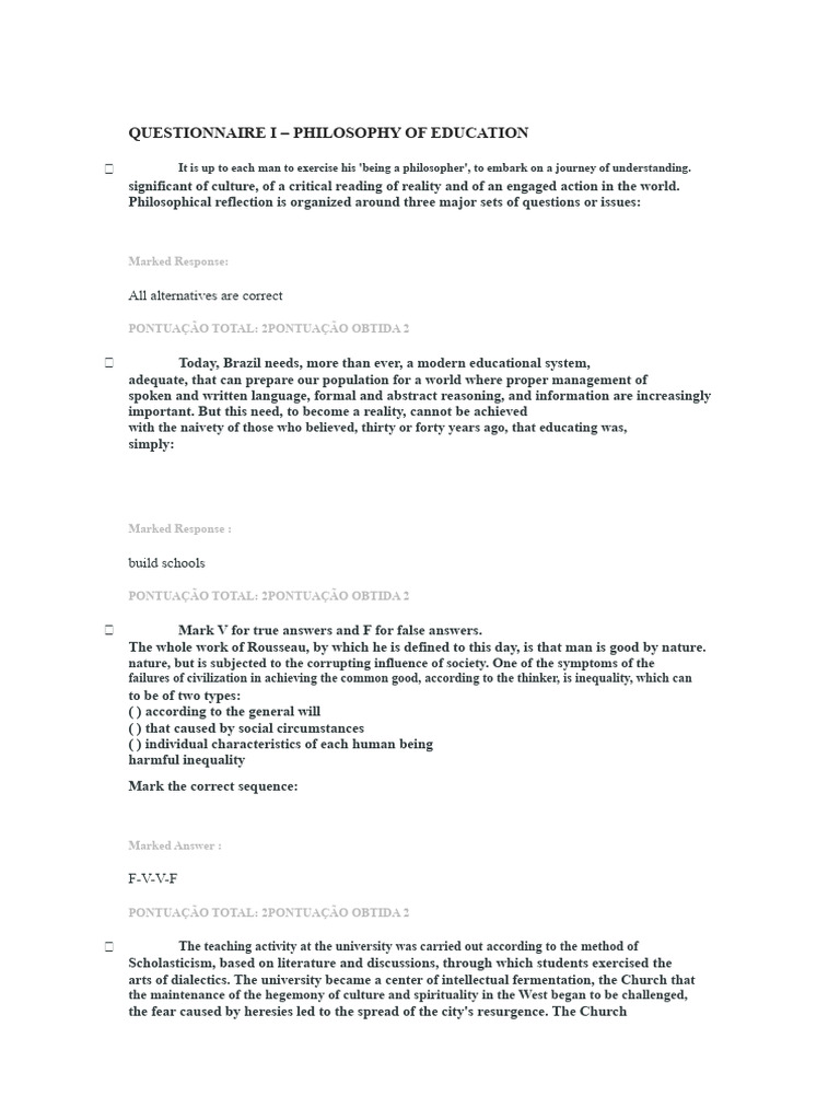 Philosophy of Education Questionnaire | PDF | Liberal Arts Education