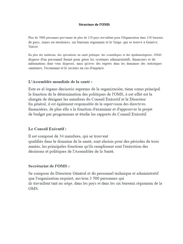 Structure et fonctionnement de l'OMS | PDF | Organisation mondiale de ...