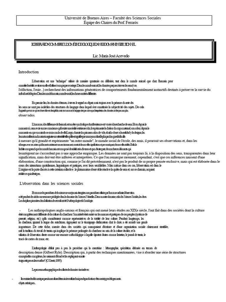Observation en sciences sociales et ethnographie | PDF | Sociologie ...