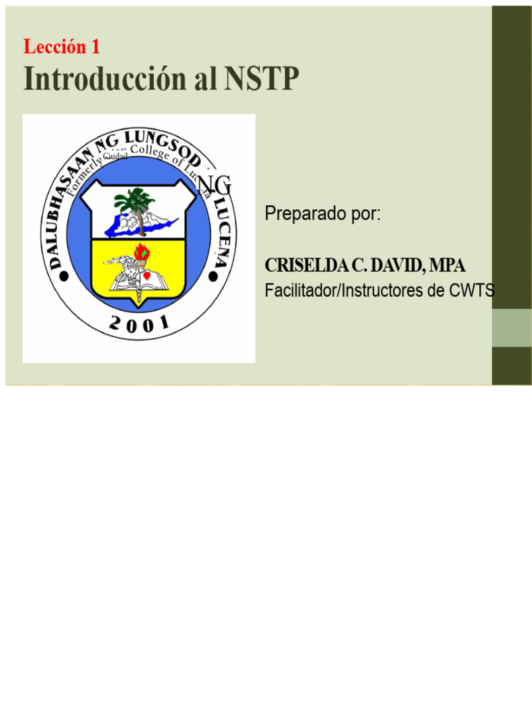 Introducción al NSTP y sus Componentes | PDF | Comunidad | Iniciativa ...