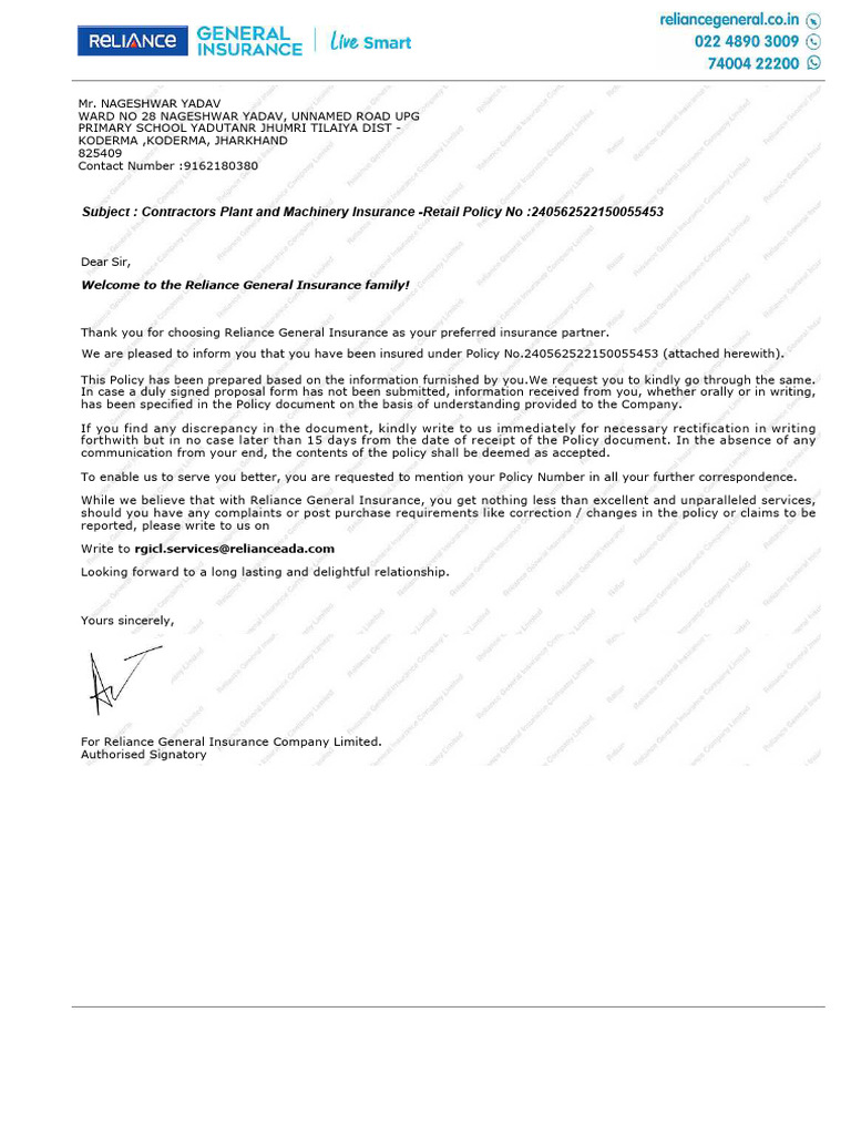Nageshwar Yadav - 3425147 - CPM Policy | PDF | Insurance | Indemnity