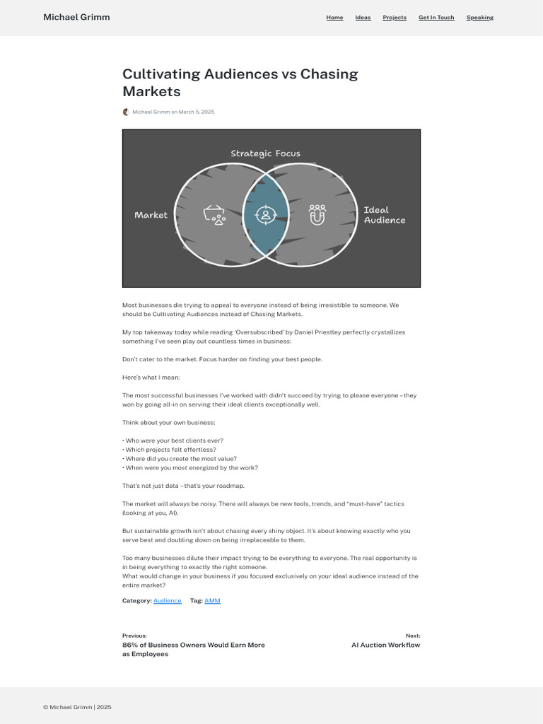 Cultivating Audiences vs Chasing Markets – Michael Grimm | PDF