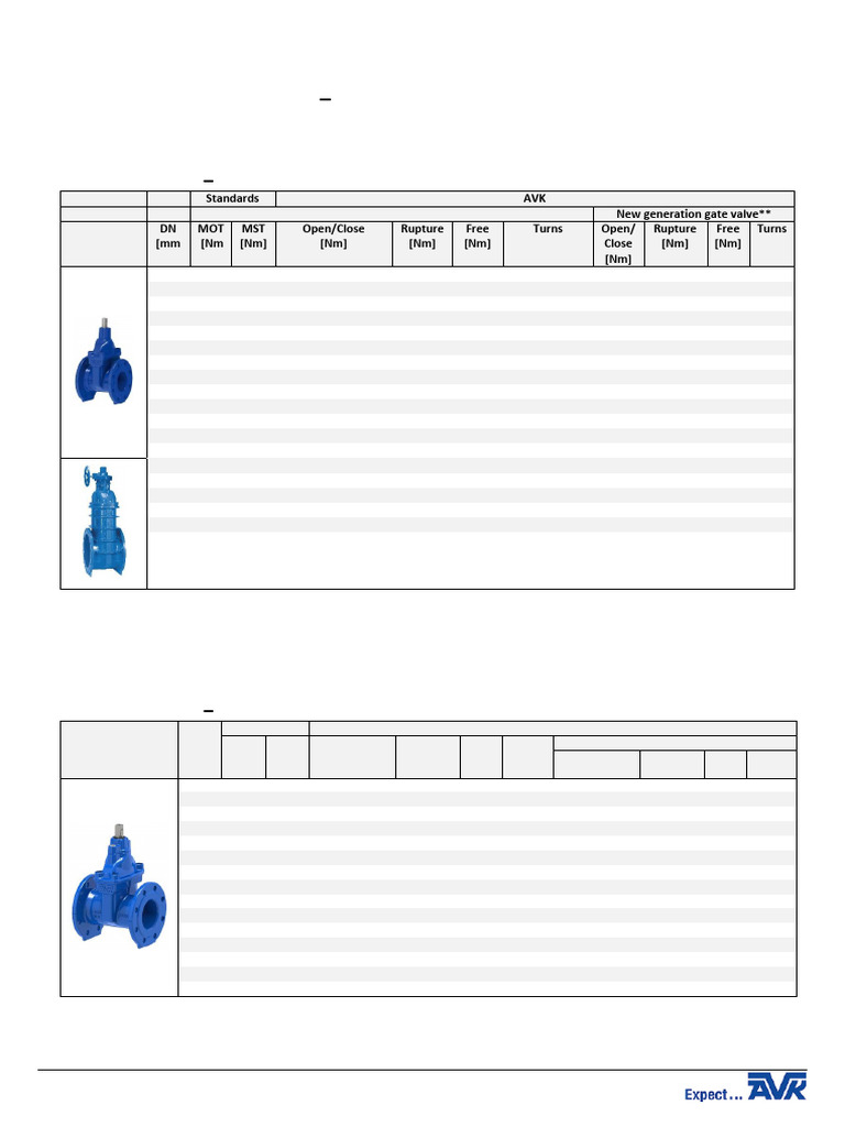 Torque Values for AVK Water Valves | PDF | Hydraulics | Gas Technologies