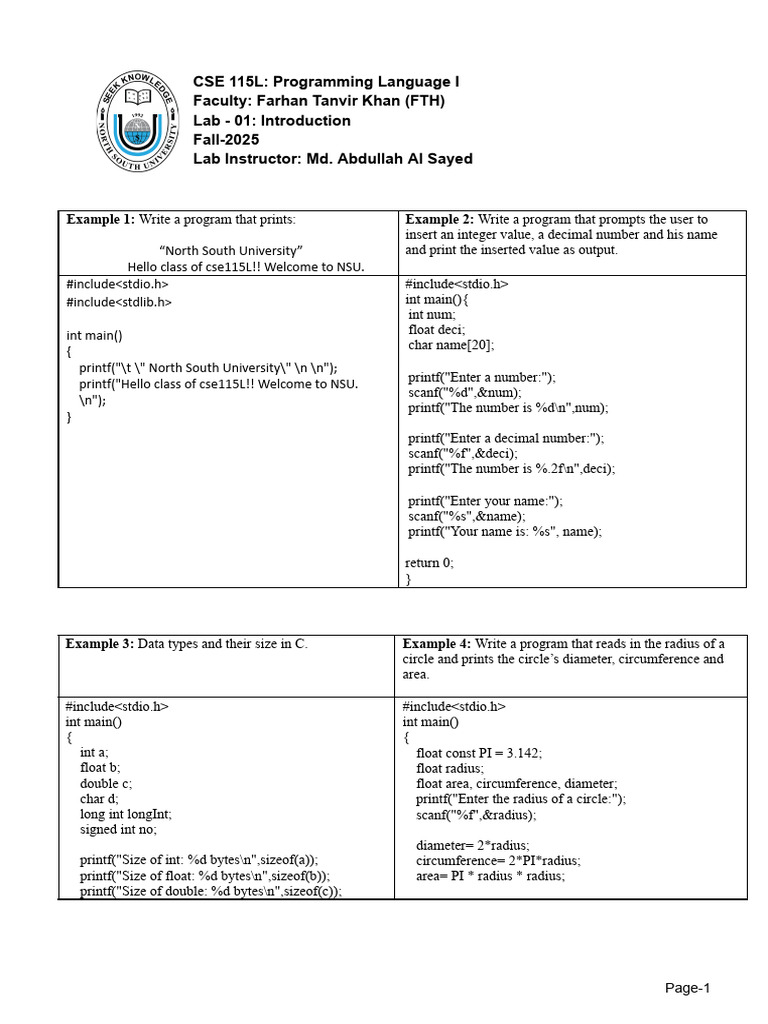 Lab+1 | PDF | Integer (Computer Science) | Computer Science