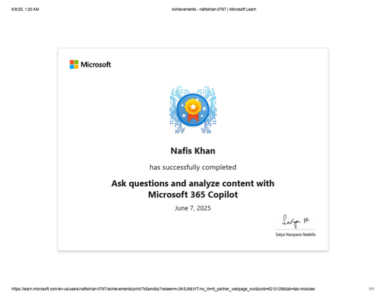 Achievements - Nafiskhan-0767 _ Microsoft Learn | PDF