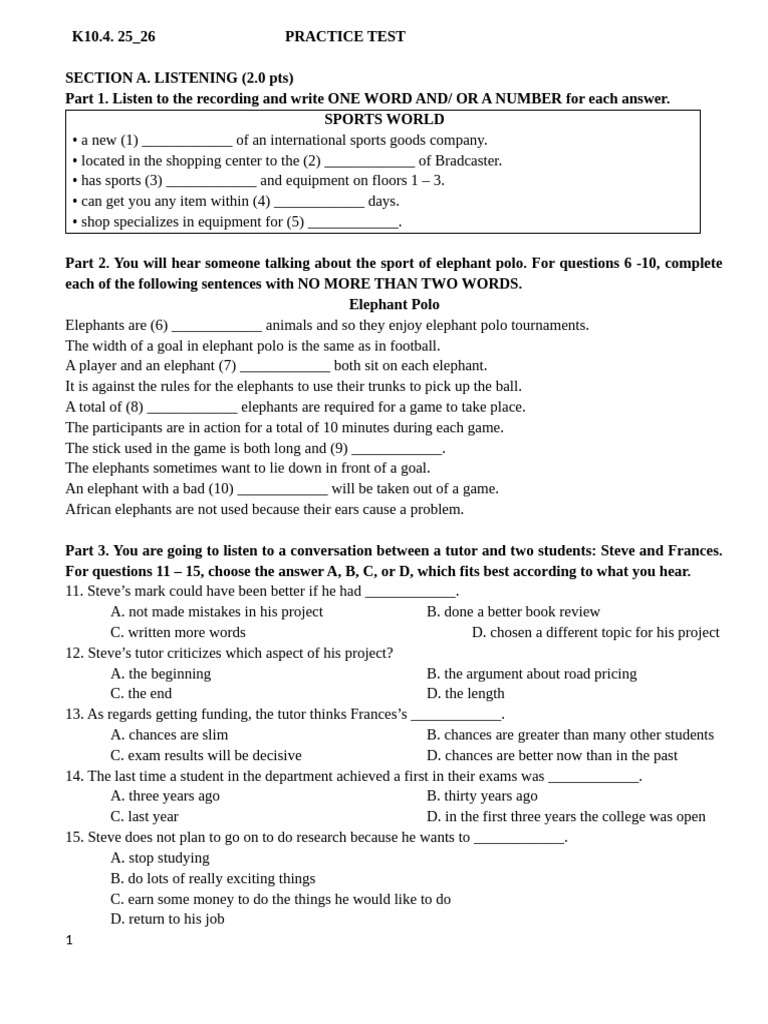 Sports Listening Practice Test | PDF | Africa | Running