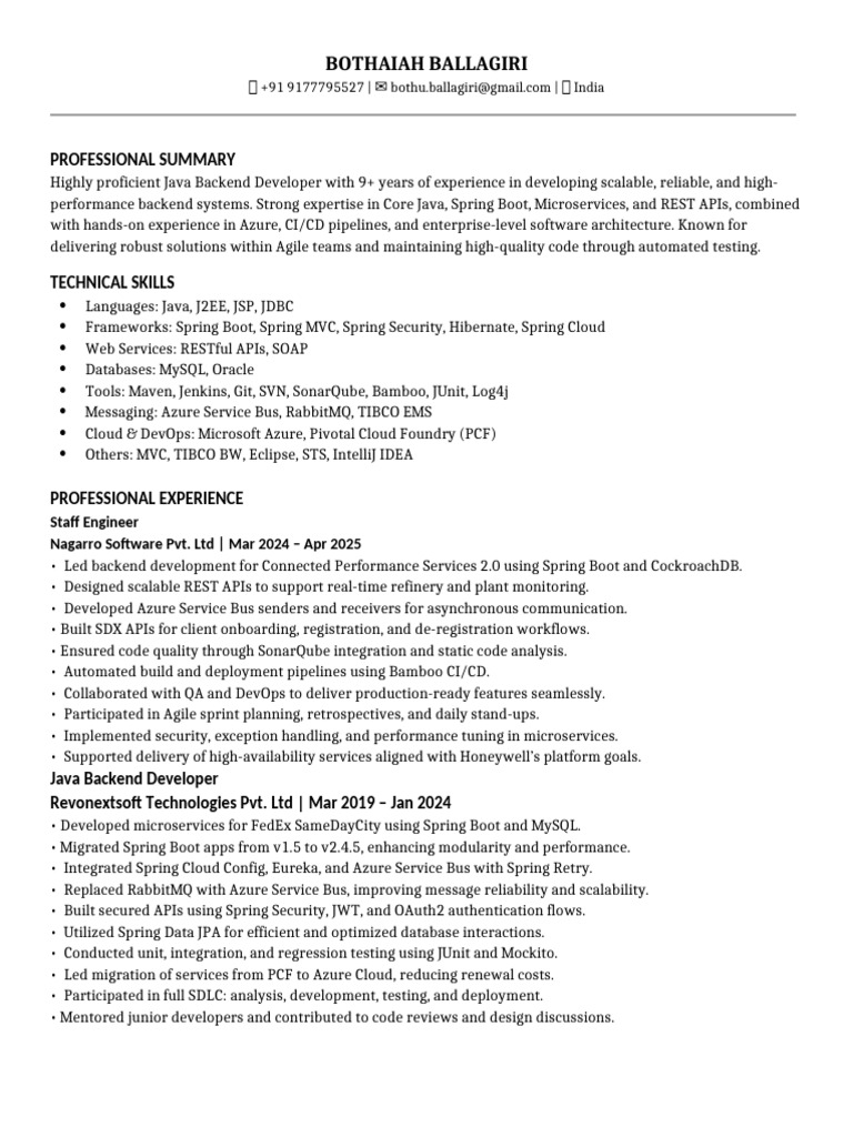 Java Backend Developer Profile | PDF | Microsoft Azure | Cloud Computing