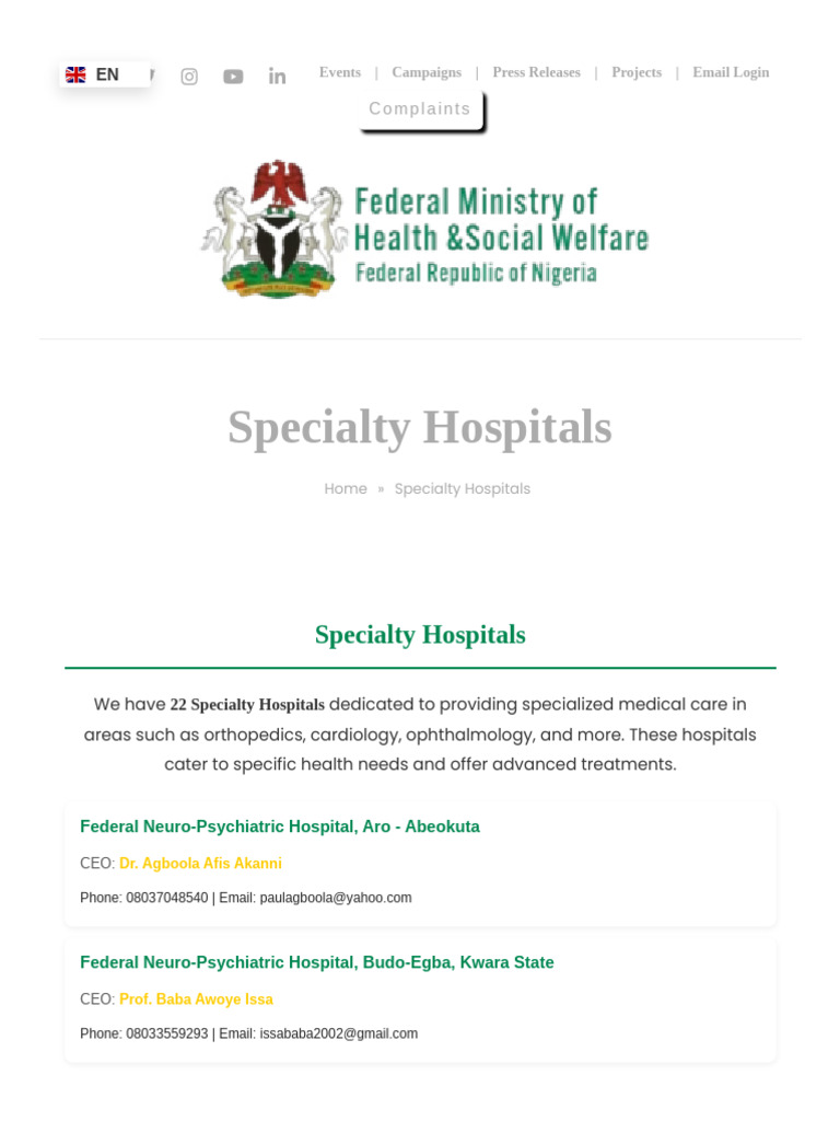 Specialty Hospitals in Nigeria | PDF | Health Care | Nigeria