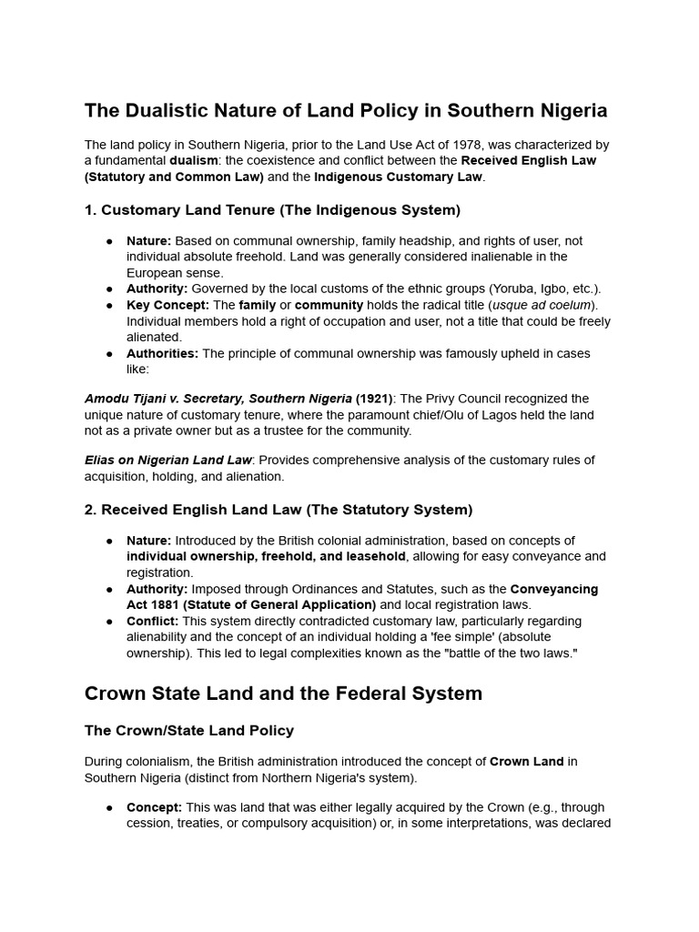 The Dualistic Nature of Land Policy in Southern Nigeria | PDF | Eminent ...