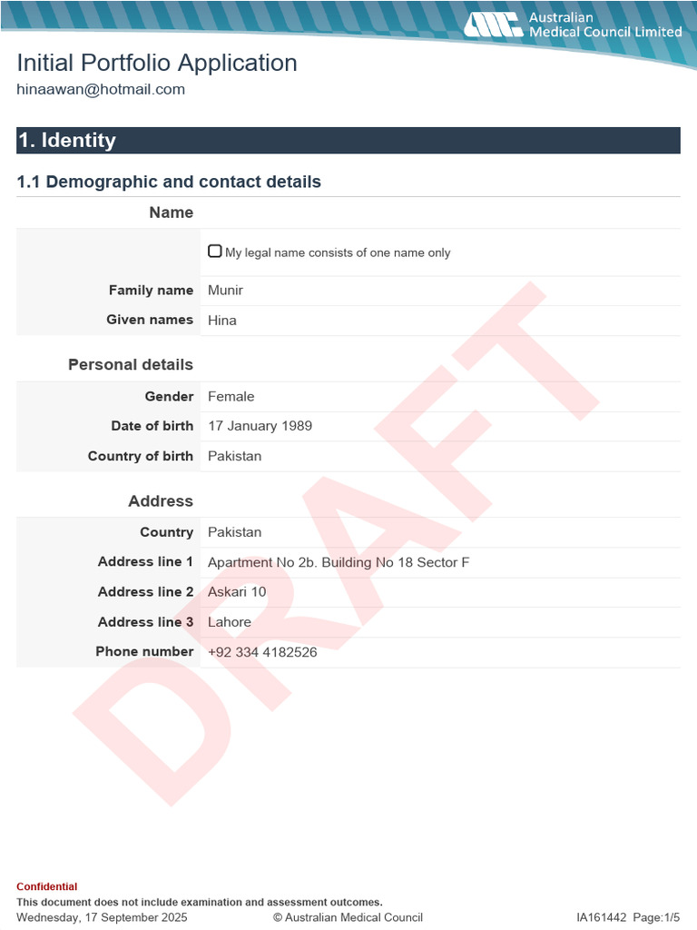Hina Munir's Initial Portfolio Application | PDF | Medical And Health ...
