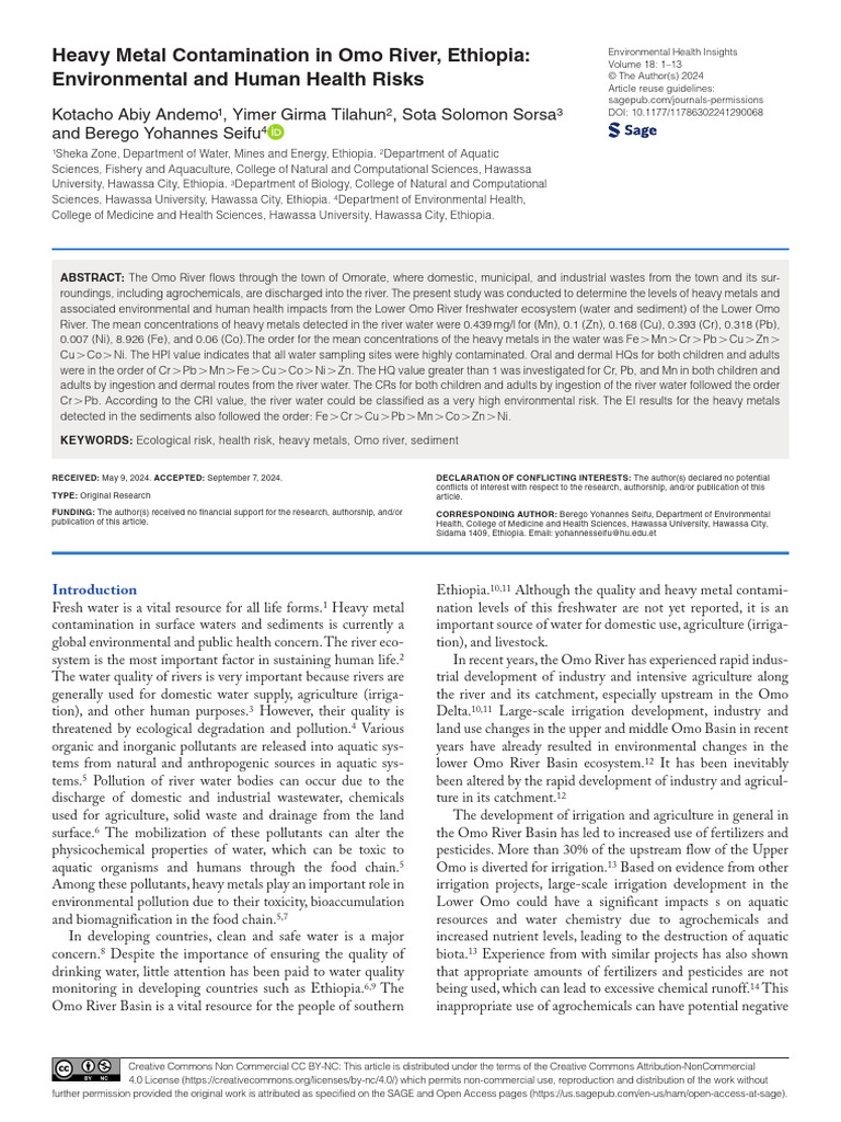 Heavy Metal Pollution in Omo River, Ethiopia | PDF | Water Pollution ...
