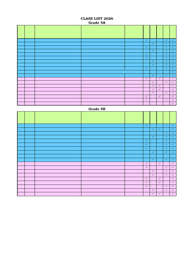 Grade 4A Class List 2026: House No. Index Name Address | PDF