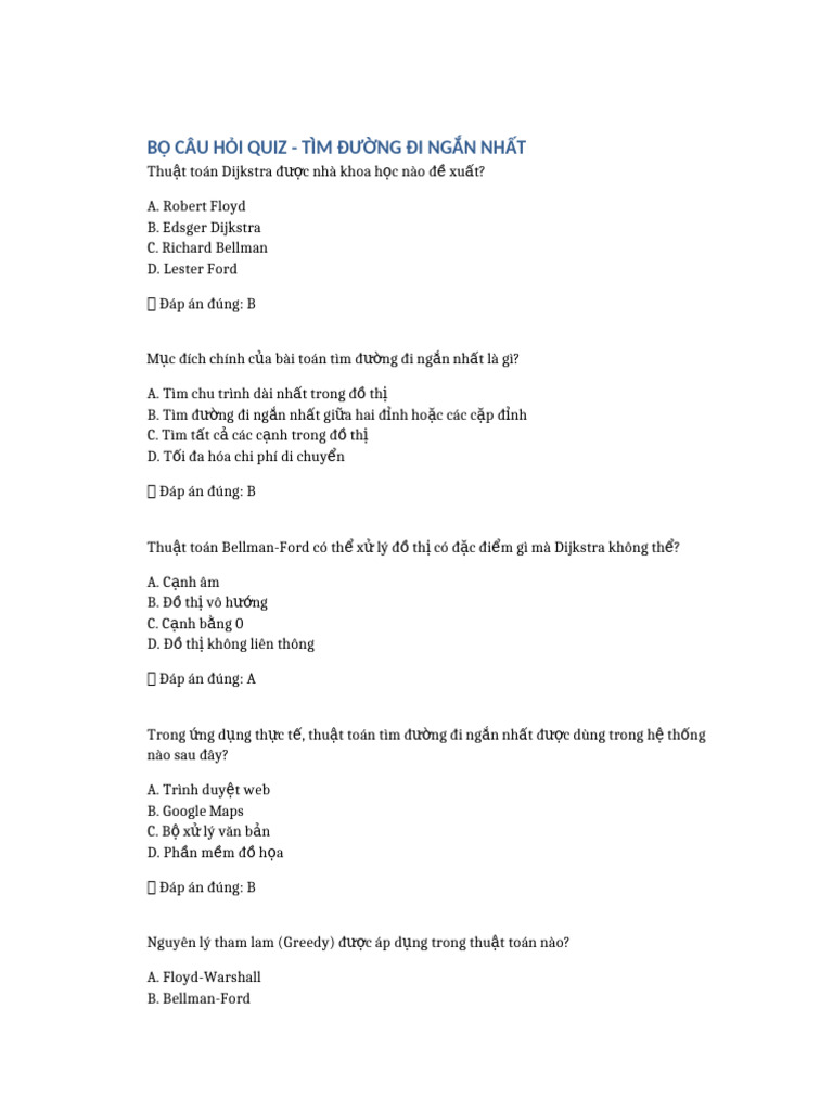 Quiz Tim Duong Di Ngan Nhat | PDF