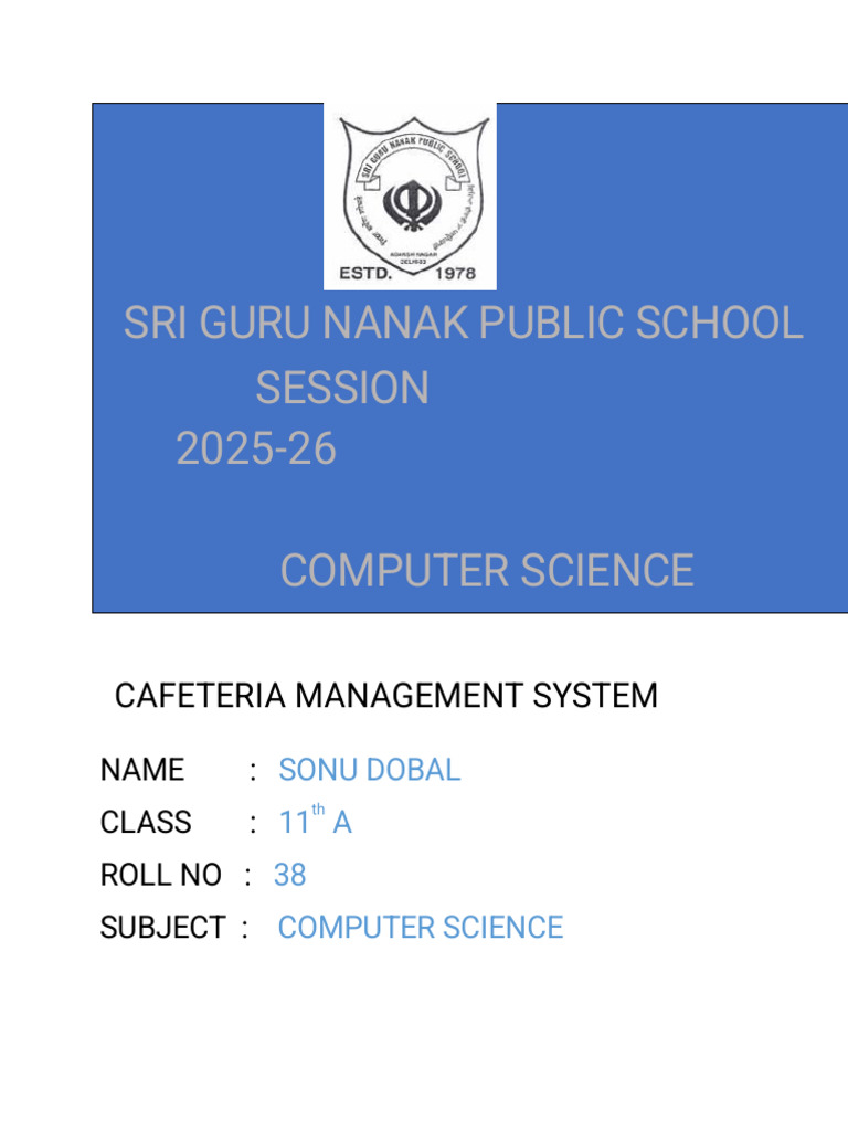 Cafeteria Management System Project | PDF | Office Equipment | Computing