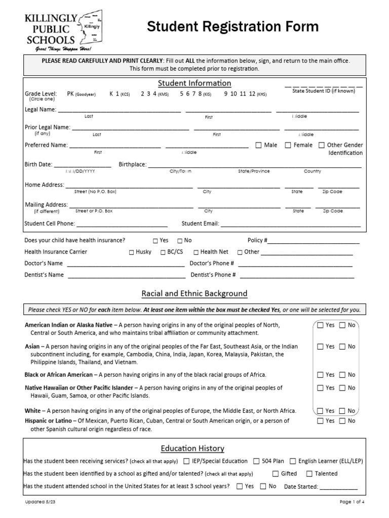 Student Registration Form Template | PDF | Race And Ethnicity In The ...