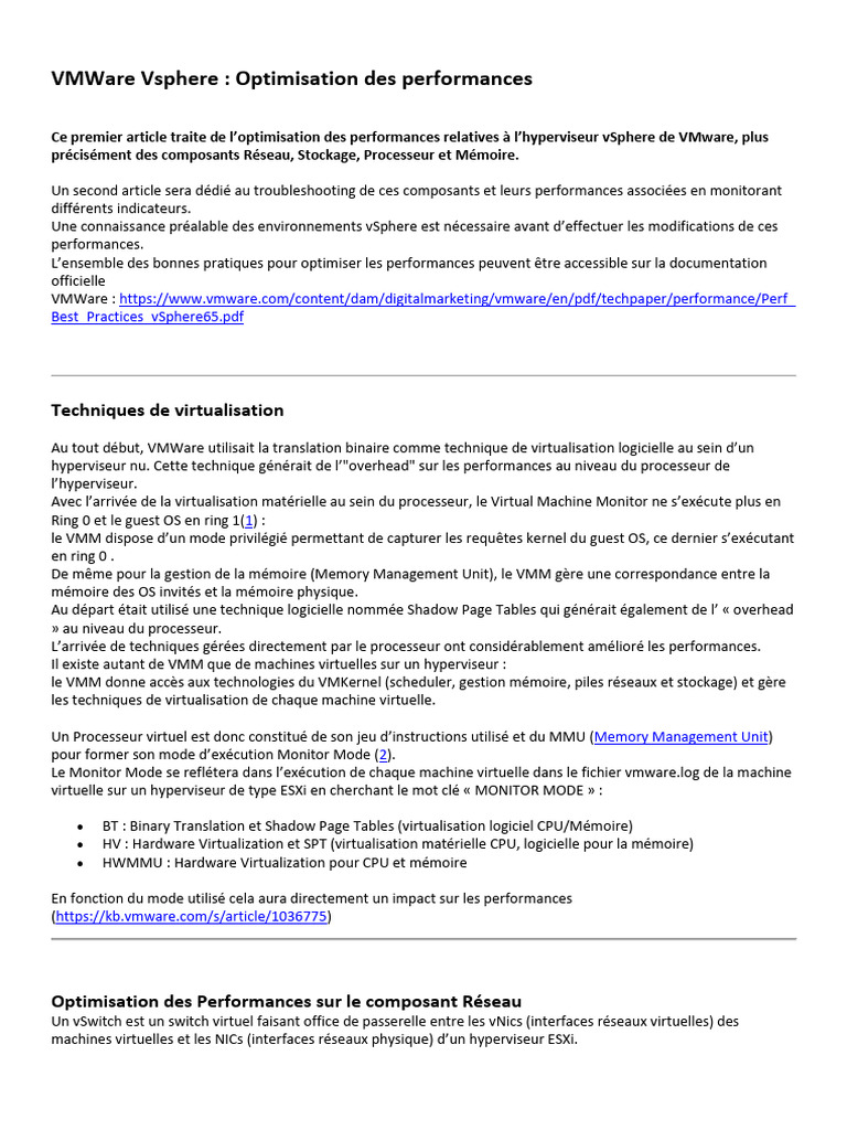 Optimisation des performances vSphere | PDF | VMware | Virtualisation