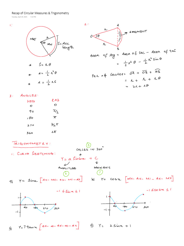 Recap of P1 Circular Measures & Trigonometry | PDF