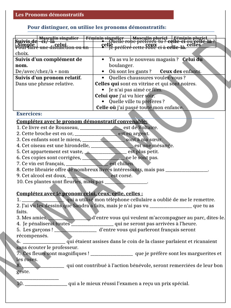 Guide sur les Pronoms Démonstratifs | PDF | Pronom
