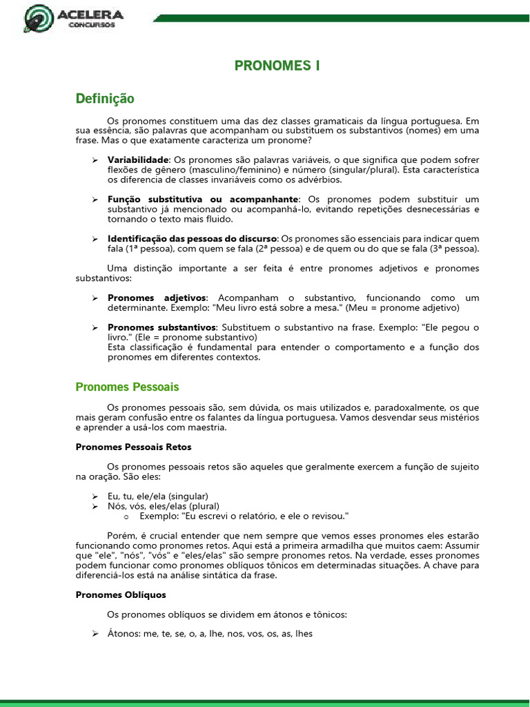 Pronomes em Português: Tipos e Usos | PDF | Pronome | Substantivo