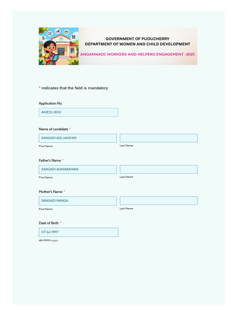 Anganwadi Worker Application Form | PDF | Government And Personhood