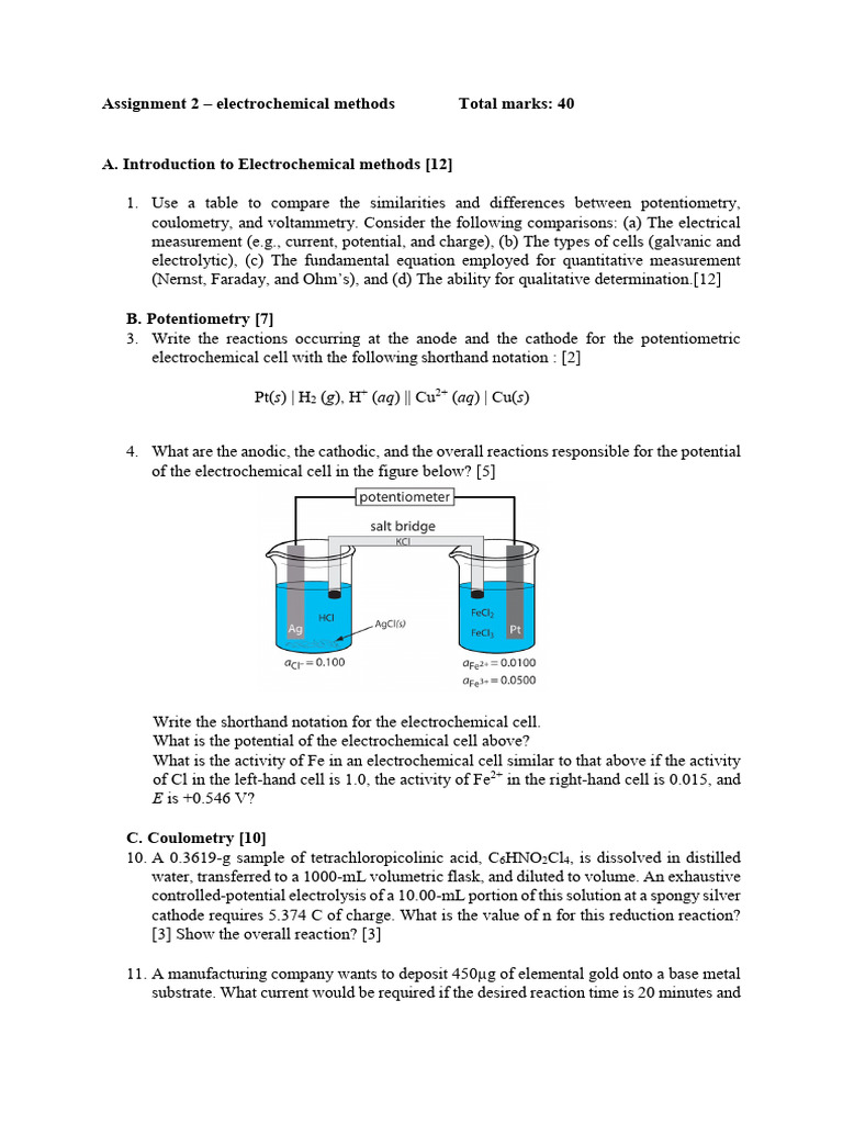 Electrochemical Methods Assignment Guide | PDF | Electrochemistry ...
