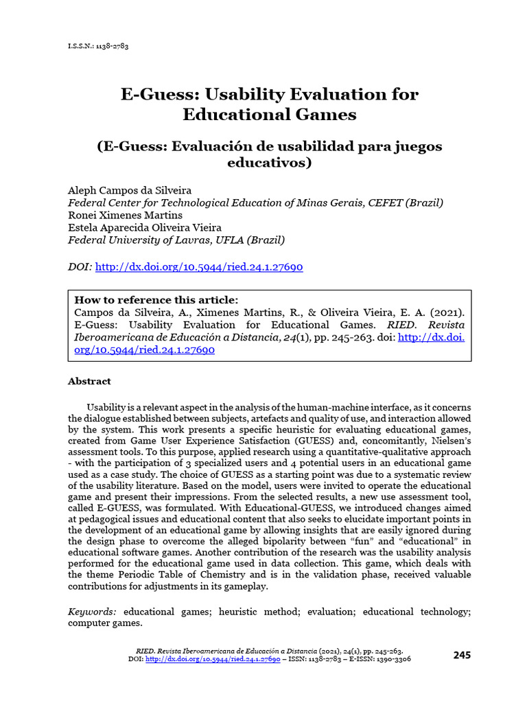 E-Guess Usability Evaluation For Educational Games | PDF | Usability ...
