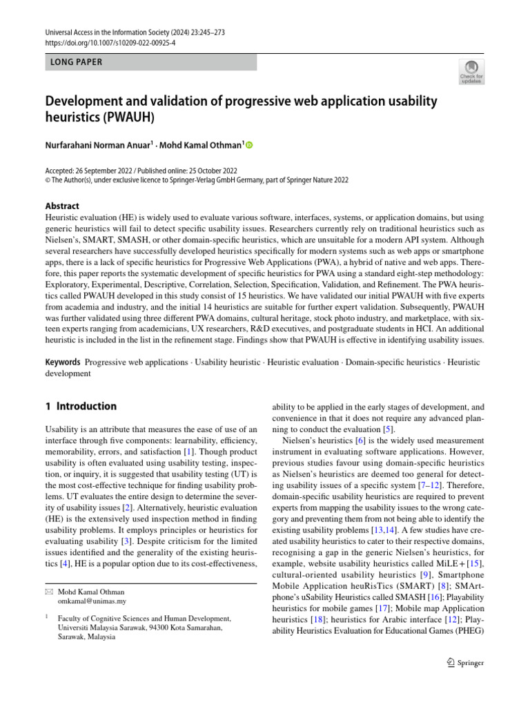 PWA Usability Heuristics Development | PDF | Usability | Mobile App