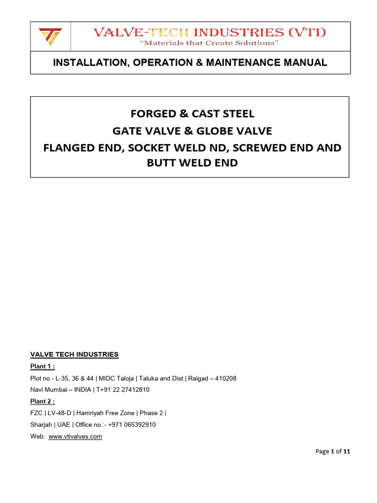 Valve Installation & Maintenance Guide | PDF | Valve | Pipe (Fluid ...
