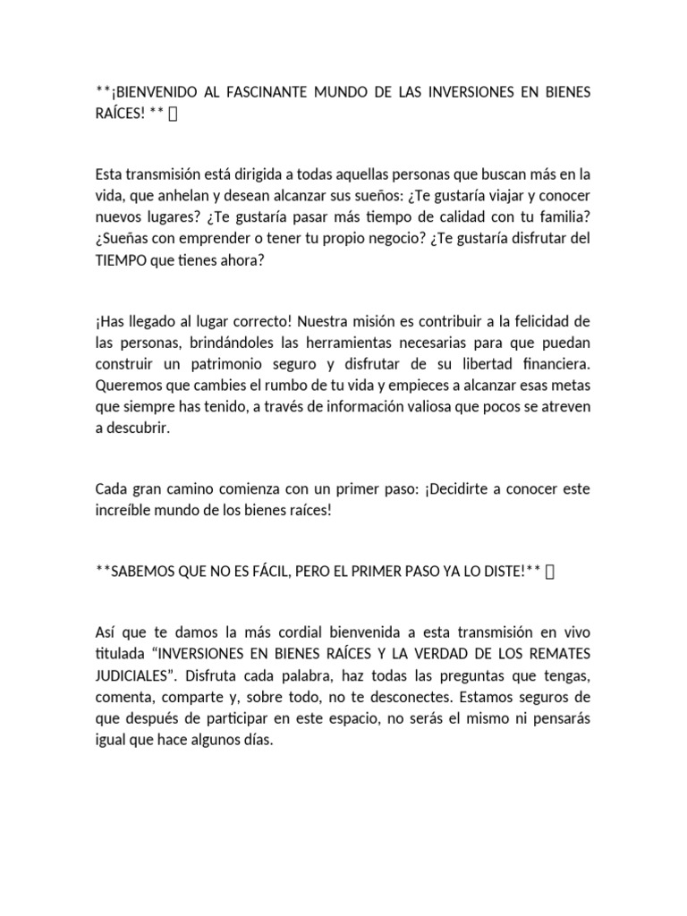 Bienvenido Al Fascinante Mundo de Las Inversiones en Bienes Raíces ...