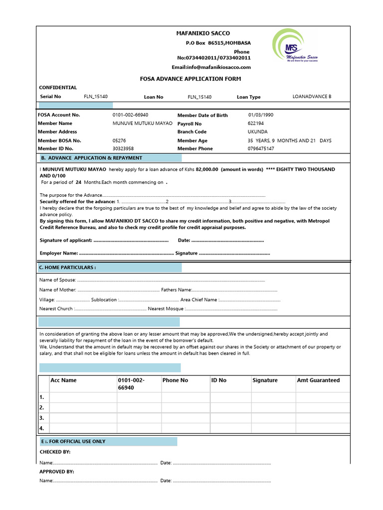 Loan Advance Application Form | PDF | Loans | Credit